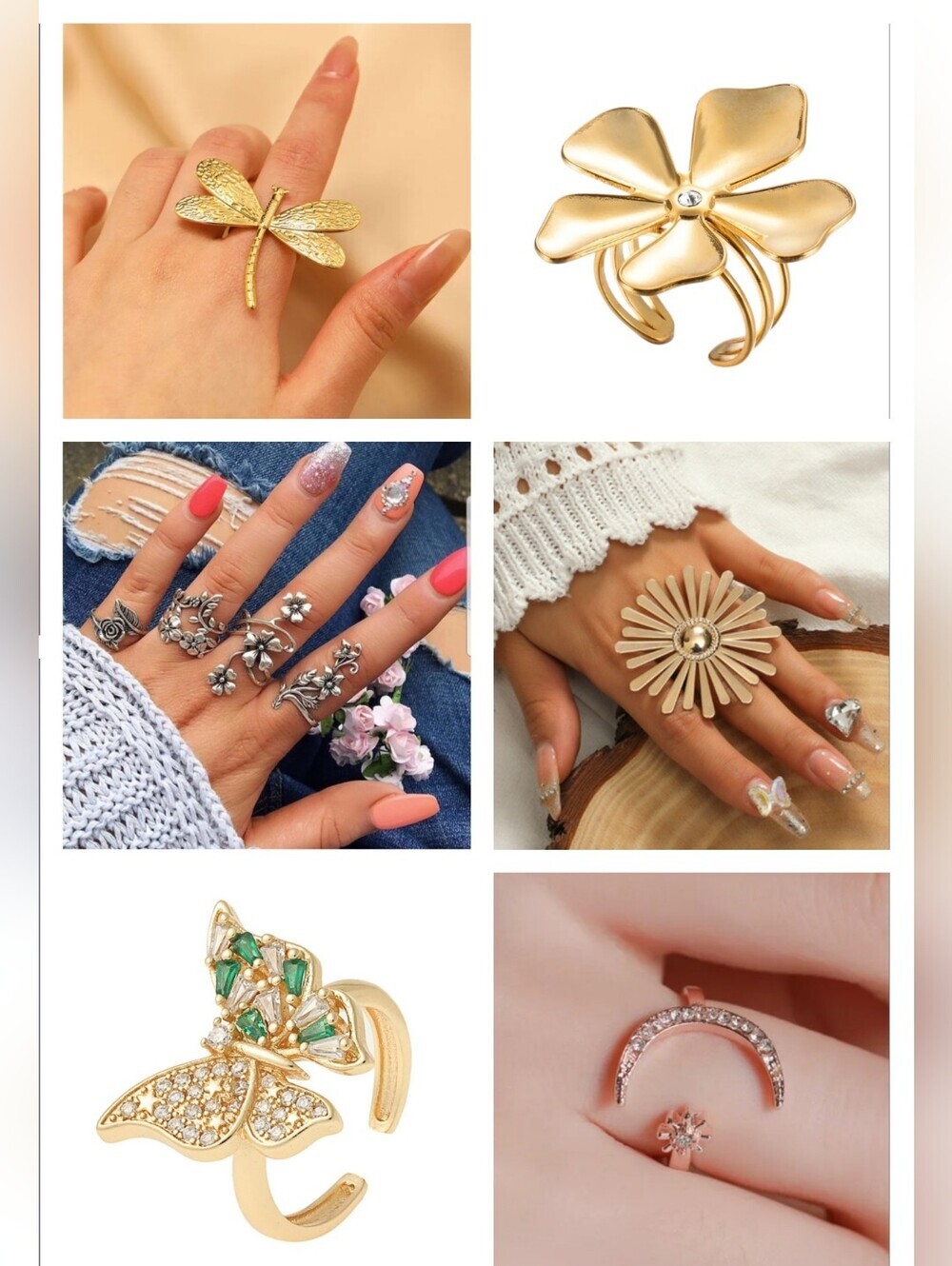 Flower Ring Statement Ring Golden Blossom Adjustable - Picture 12 of 14